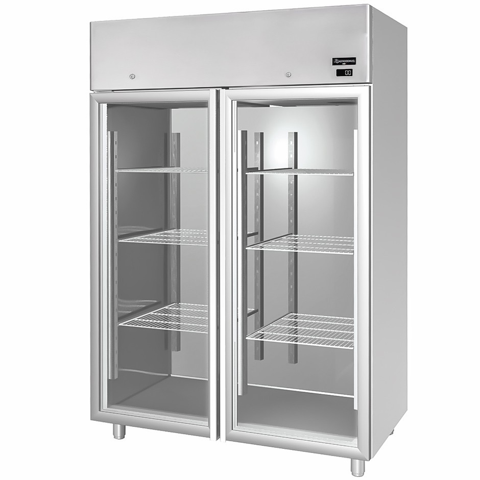 Armadio refrigerato in inox 2 porte vetro ventilato capacità 1200 Lt e temperatura -2°/+10°C