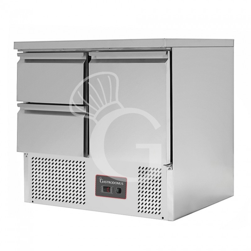 Saladette inox con 2 cassetti, 1 porta, piano in inox e temperatura +2°C/+8°C