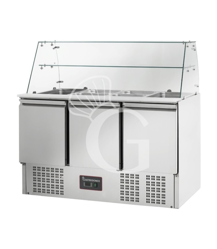Saladette refrigerata GN1/1 predisposta per 4 bacinelle con 3 porte e vetrina
