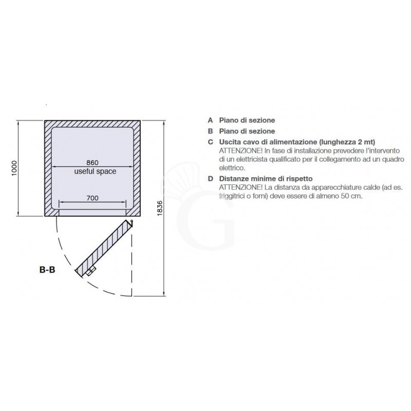 Minicella refrigerazione ventilata con temperatura -18°C/-22°C in lamiera INOX AISI304 Classe energetica C