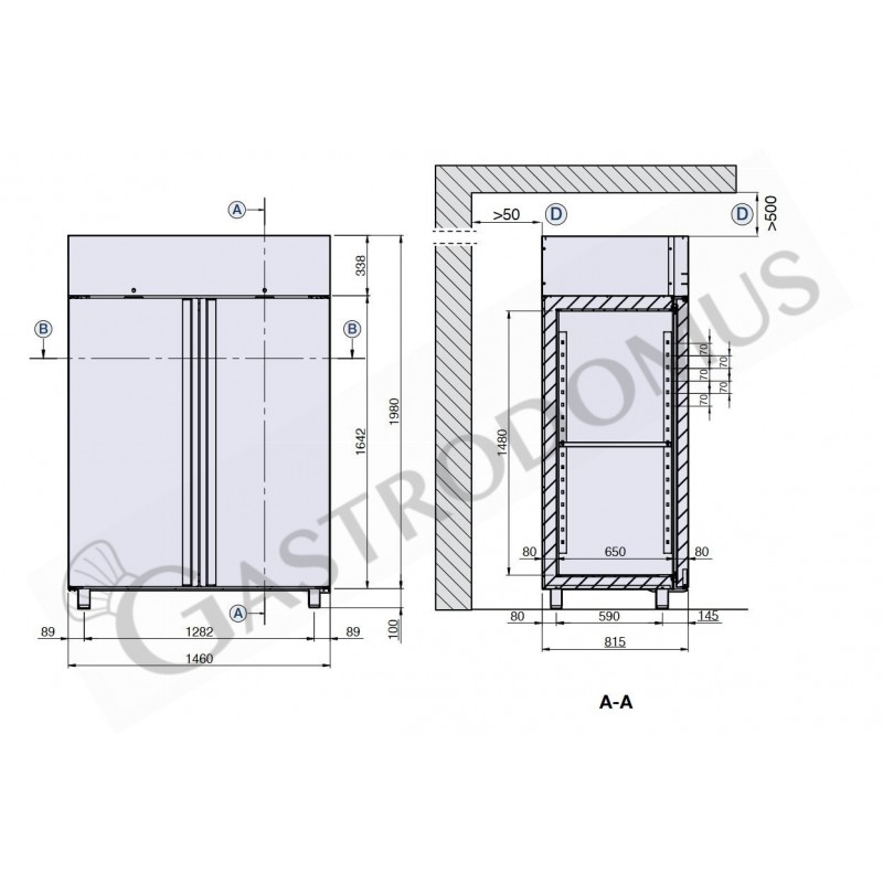Armadio Refrigerato Ventilato, 2 porte vetro -2°C/+10 °C 1400 LT