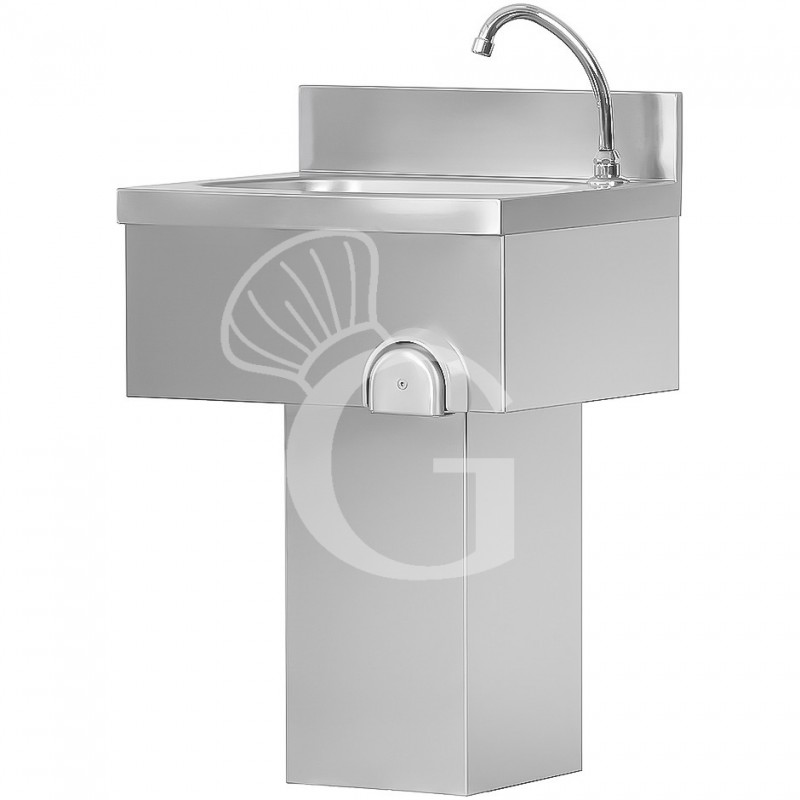 Lavamani per cucina a colonna con comando a ginocchio, completo di rubinetti e scarichi Lavamani per cucina a colonna con comando a ginocchio, completo di rubinetti e scarichi