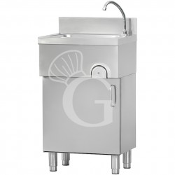 Lavamani per cucina in acciaio inox su mobile, porta a battente, comando a ginocchio L500mm