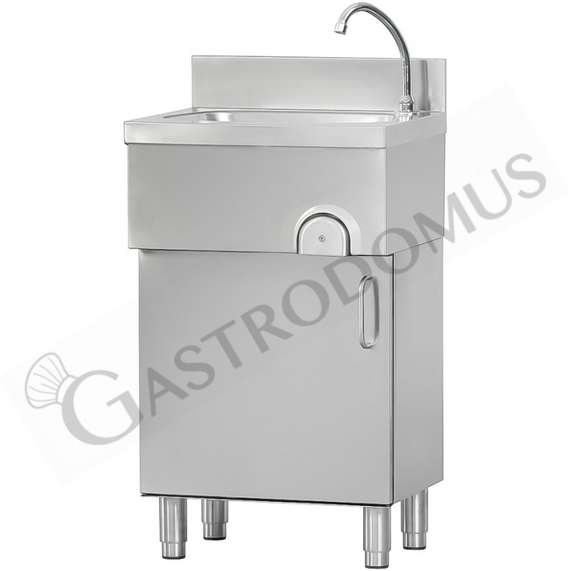Lavamani per cucina in acciaio inox su mobile, porta a battente, comando a ginocchio L500mm Lavamani per cucina in acciaio inox su mobile, porta a battente, comando a ginocchio L500mm