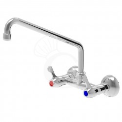 Rubinetto miscelatore biforo Eco a muro comandi 1/4 di giro, uscita acqua dall'alto