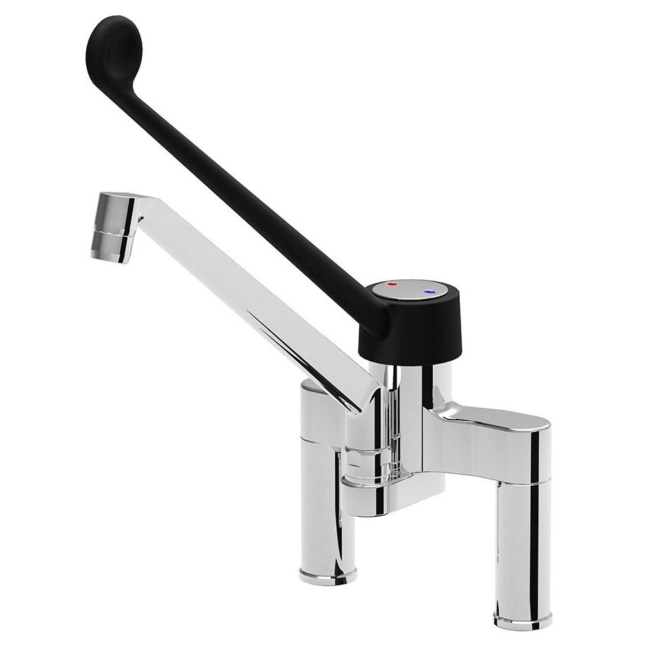 Rubinetto miscelatore biforo monocomando con boccafusa snodabile L 250 mm x H 290 mm