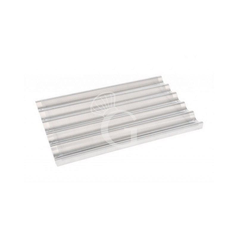 Teglia Rettangolare in alluminio per baguette con 5 canali L 600 mm x P 400 mm