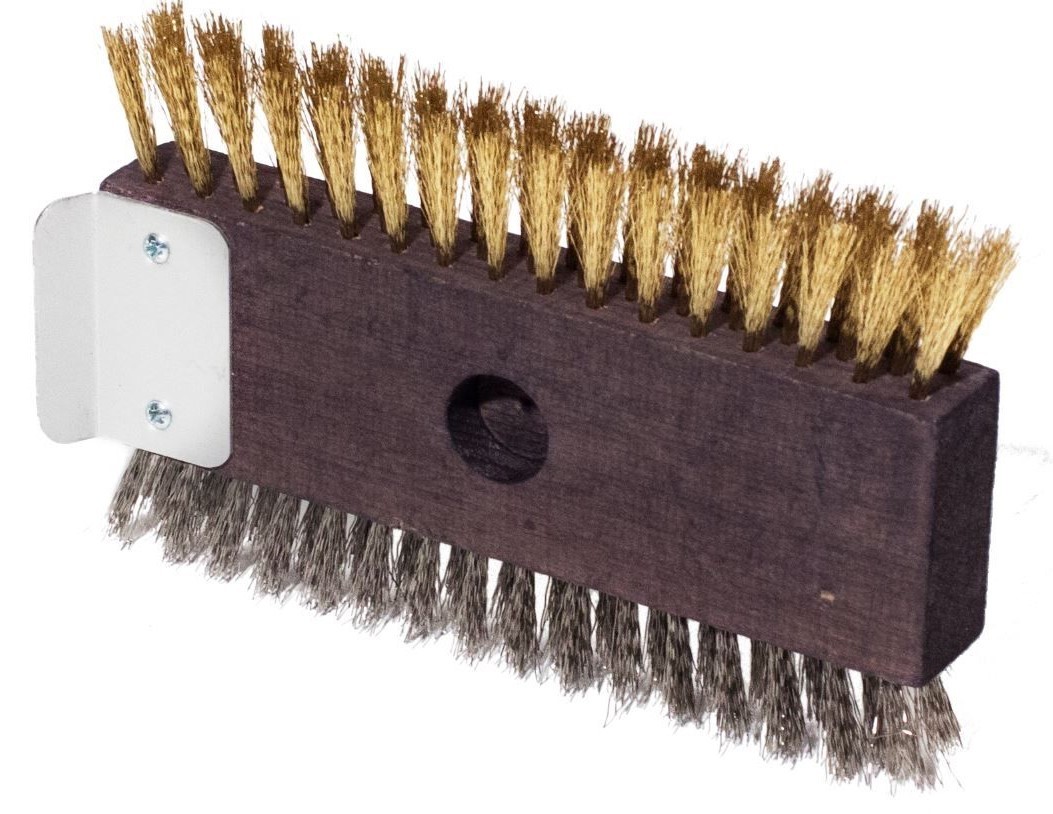 Ricambio spazzola doppia inox-ottone - L 21 cm x P 10 cm con raschietto in alluminio