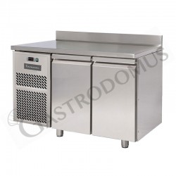 Tavolo frigo motore a sinistra 2 porte con alzatina Prof. 600 mm temperatura 0°C/+10°C
