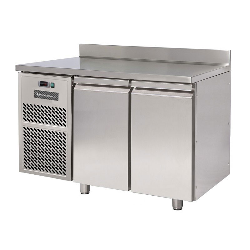 Tavolo refrigerato motore a sinistra 2 porte con alzatina Prof. 700 mm temperatura 0°C/+10°C
