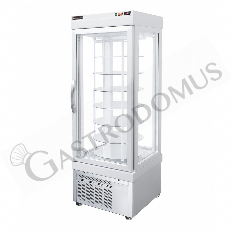 Espositore Refrigerato Pasticceria Ventilato 430 LT -5°C/+10°C 4 lati vetro ripiani tondi girevoli Espositore Refrigerato Pasticceria Ventilato 430 LT -5°C/+10°C 4 lati vetro ripiani tondi girevoli