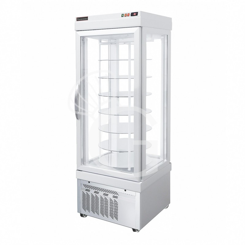 Espositore Refrigerato Pasticceria Statico 450 LT +2°C/+10°C 4 lati vetro ripiani tondi girevoli