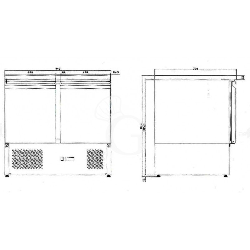 Saladette inox con refrigerazione statica -12°C /-18°C - piano in inox - 2 porte