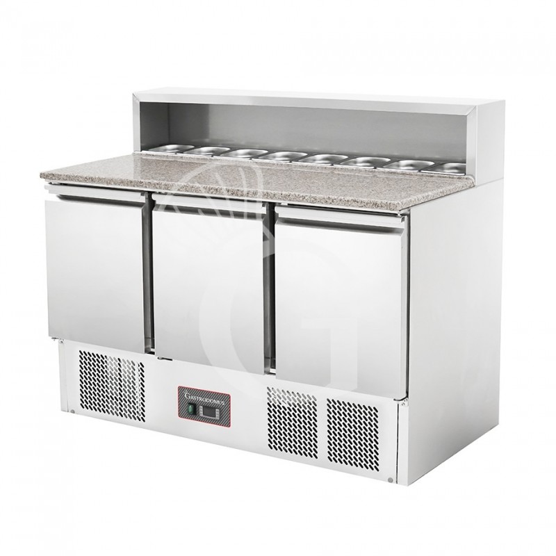 Saladette refrigerata 3 porte, temperatura +2°C/+ 8°C, piano in granito