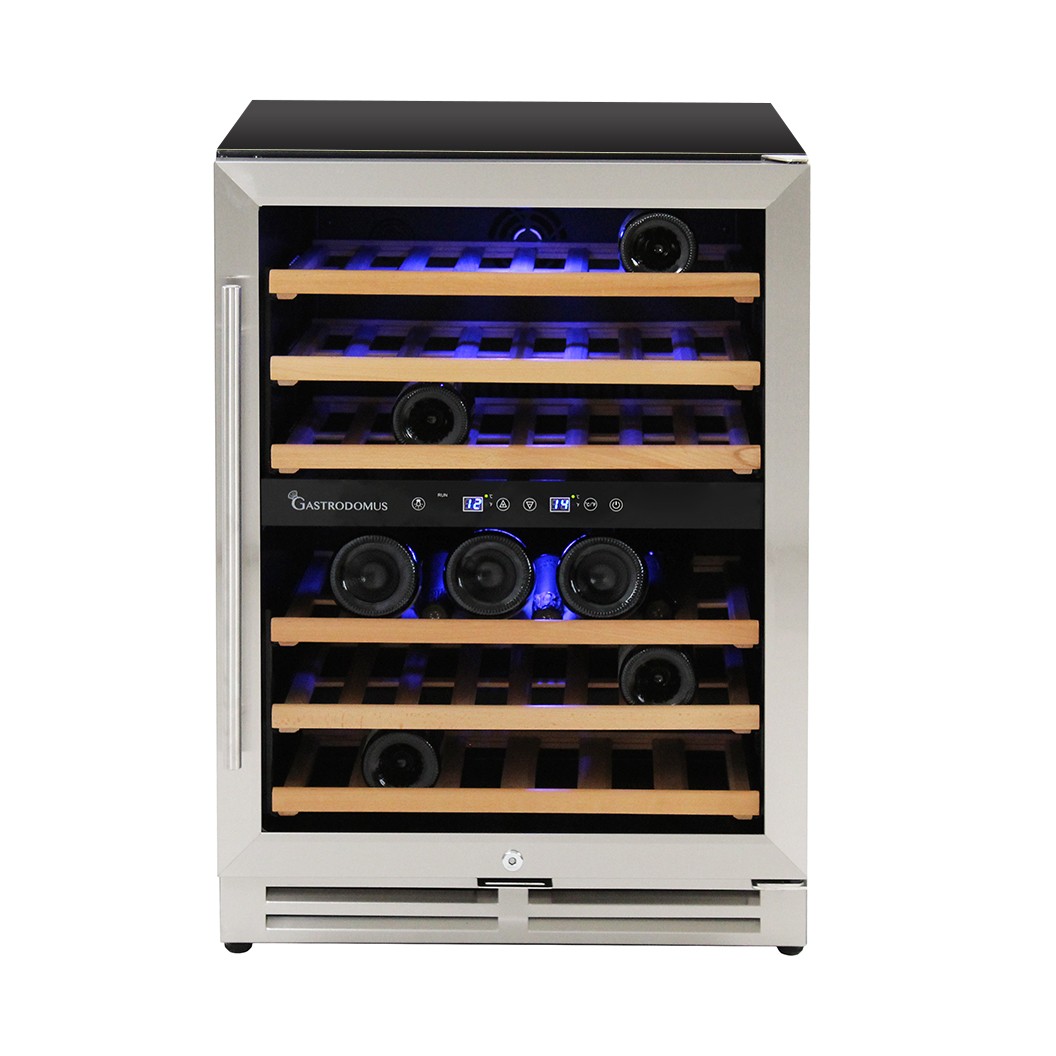Cantina Vino da incasso Ventilata doppia temperatura porta inox 150 LT 6 ripiani 46 bottiglie +5°C/+22°C