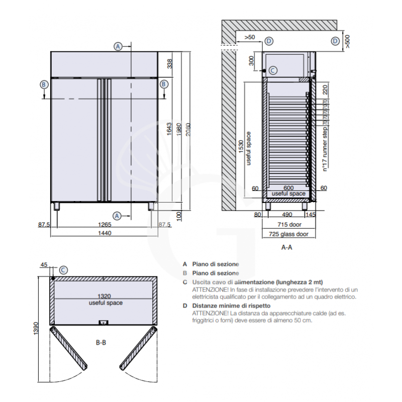 Armadio Refrigerato Ventilato 2 porte -2°C/+10°C 1200 LT classe energetica C