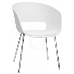 Sedia Eco con struttura in metallo cromato, scocca in polipropilene e cuscino in ecopelle