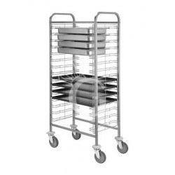 Carrello portavassoi in inox per 10 bacinelle GN1/1 o teglie 600 x 400 mm - L 770 mm x P 460 mm x H 1180 mm