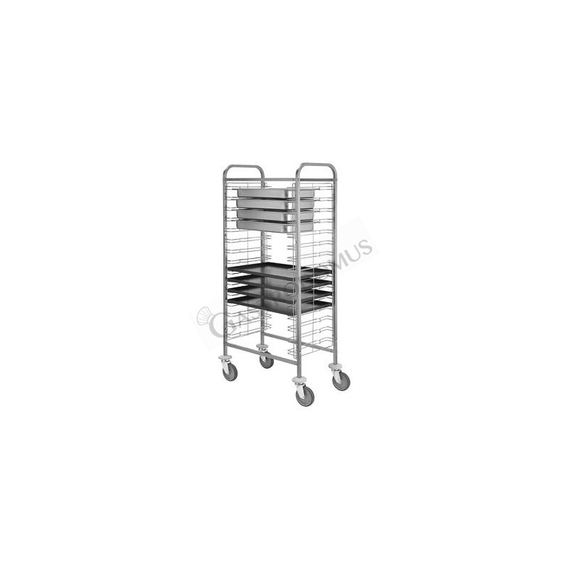 Carrello portavassoi in inox per 10 bacinelle GN1/1 o teglie 600 x 400 mm - L 770 mm x P 460 mm x H 1180 mm