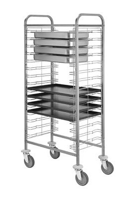Carrello portavassoi in inox per 15 bacinelle GN1/1 o teglie 600 x 400 mm - L 770 mm x P 460 mm x H 1550 mm
