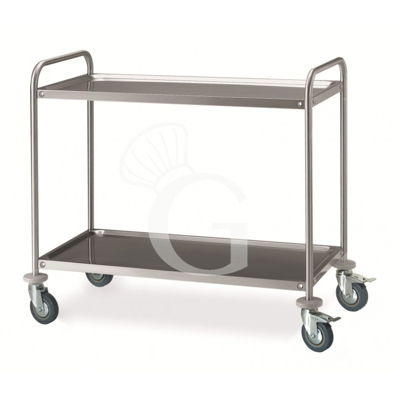 Carrello di servizio in acciaio inox con 2 piani e dimensioni L 885 mm x P 590 mm x H 935 mm Carrello di servizio in acciaio inox con 2 piani e dimensioni L 885 mm x P 590 mm x H 935 mm