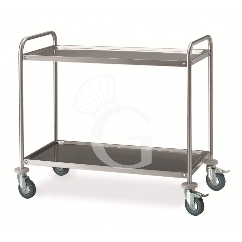 Carrello di servizio in acciaio inox con 2 piani e dimensioni L 885 mm x P 590 mm x H 935 mm