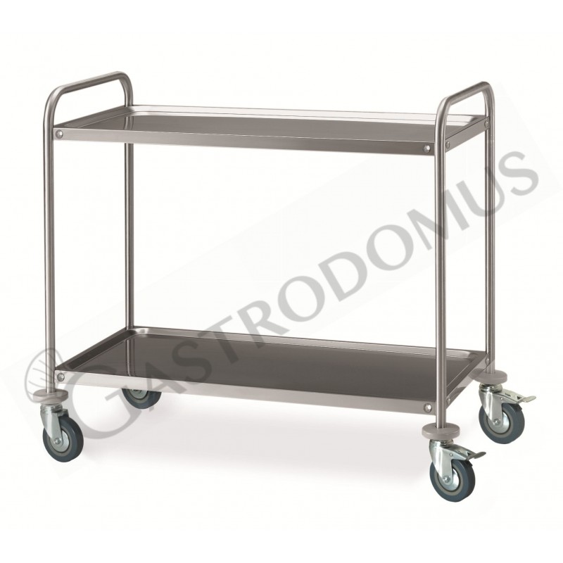 Carrello di servizio in acciaio inox con 2 piani L 1285 mm x P 690 mm x H 935 mm Carrello di servizio in acciaio inox con 2 piani L 1285 mm x P 690 mm x H 935 mm