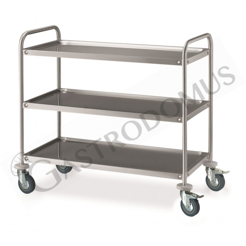 Carrello di servizio in acciaio inox con 3 piani L 1285 mm x P 690 mm x H 935 mm