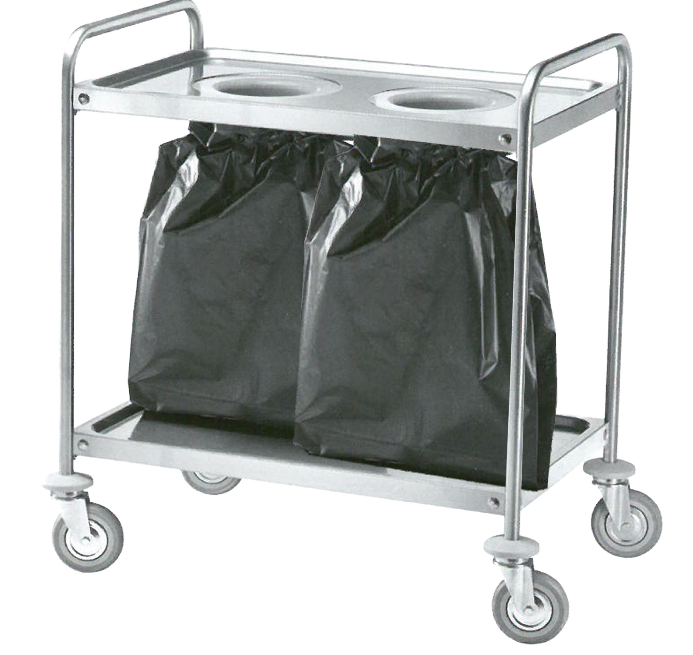 Carrello di servizio in acciaio inox con due fori L 1100 mm x P 600 mm x H 940 mm