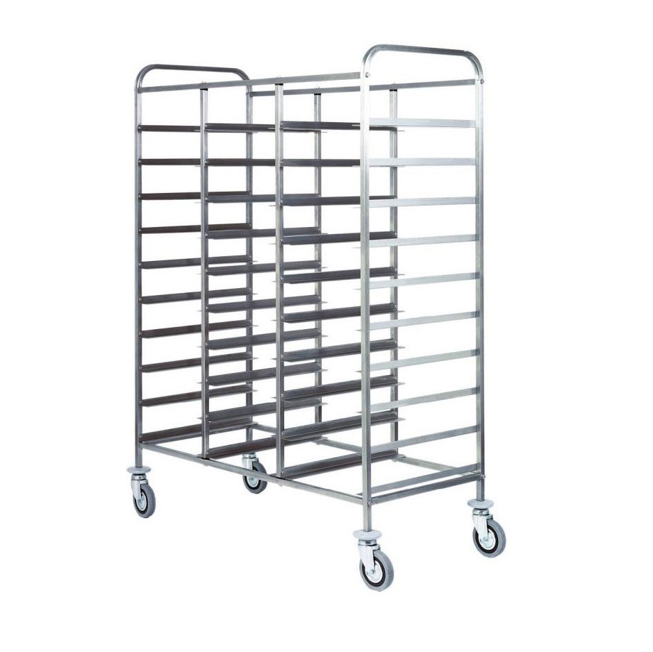 Carrello portavassoi in linea per 33 vassoi di tipo Euronorm di dimensione massima 530 mm x 370 mm