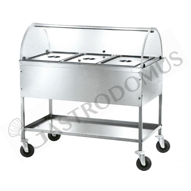 Carrello termico bagnomaria per 3 bacinelle GN1/1 - L 1170 mm x P 670 mm x H 1140 mm Carrello termico bagnomaria per 3 bacinelle GN1/1 - L 1170 mm x P 670 mm x H 1140 mm