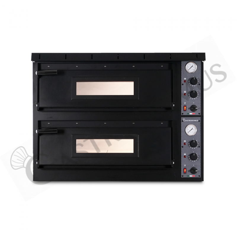 Forno Elettrico 2 camere per 9+9 pizze diametro 350 mm controllo meccanico con design nero