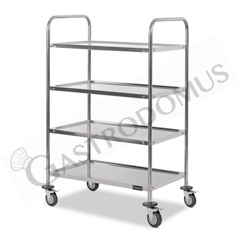 Carrello di servizio in acciaio inox con 4 piani L 800 mm x 500 mm x H 1200 mm