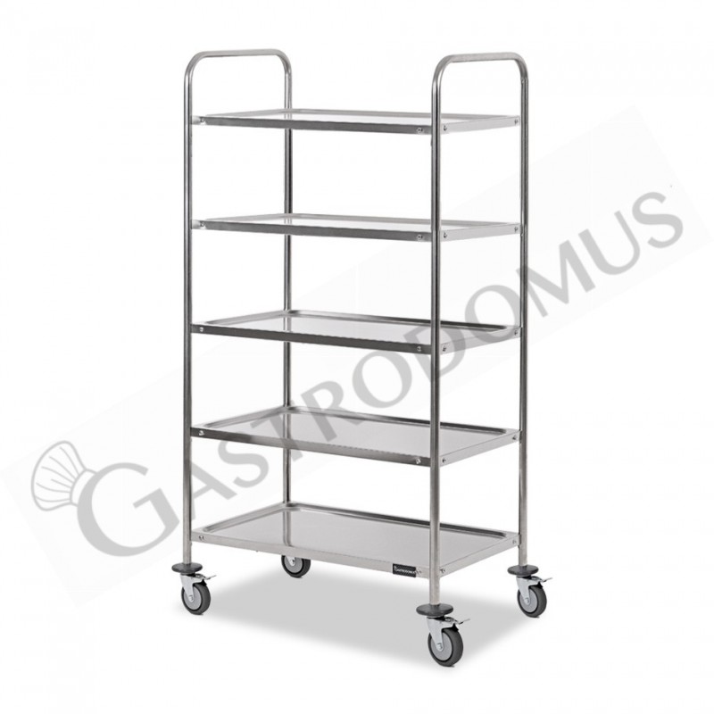 Carrello di servizio in acciaio inox con 5 piani L 1000 mm x P 600 mm x H 1500 mm Carrello di servizio in acciaio inox con 5 piani L 1000 mm x P 600 mm x H 1500 mm