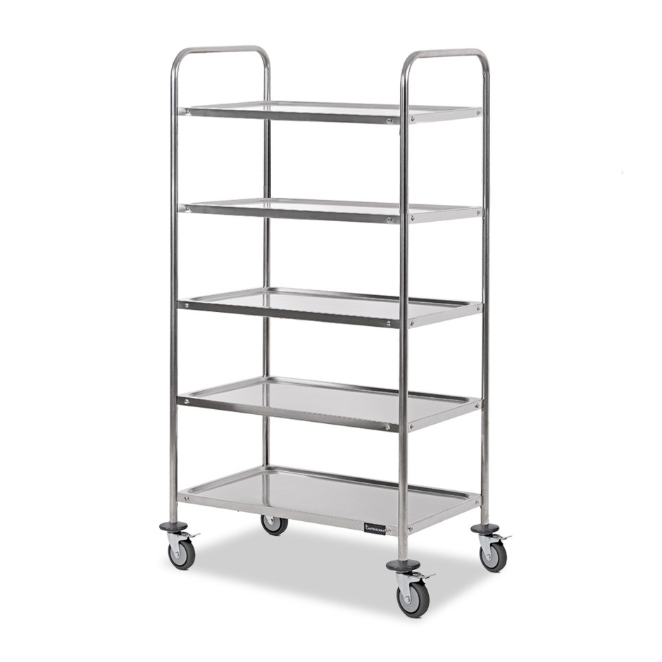 Carrello di servizio in acciaio inox con 5 piani L 1000 mm x P 600 mm x H 1500 mm