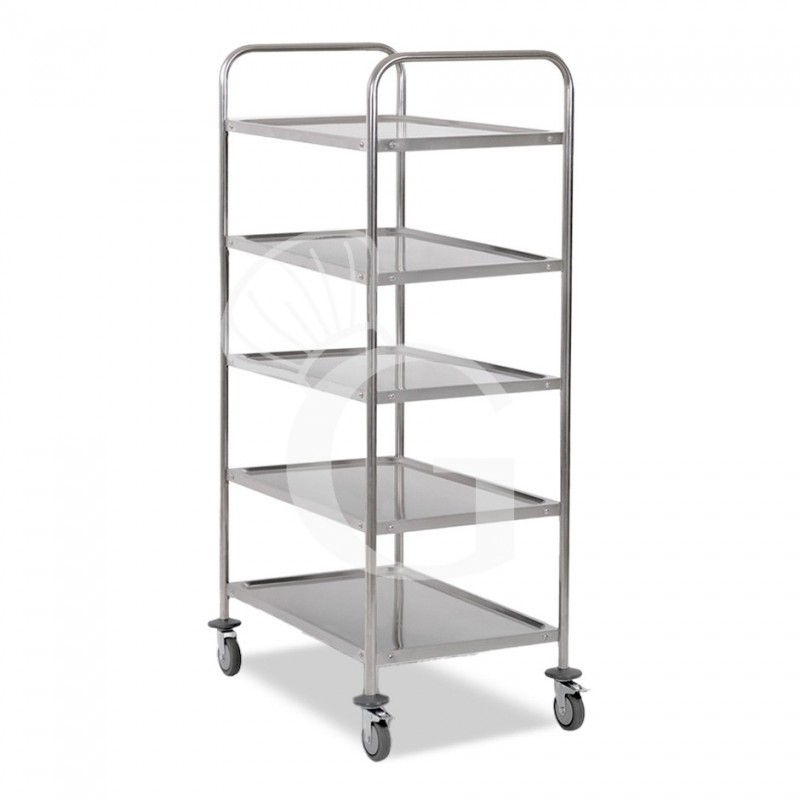 Carrello di servizio in acciaio inox con 5 piani L 1200 mm x P 600 mm x H 1500 mm