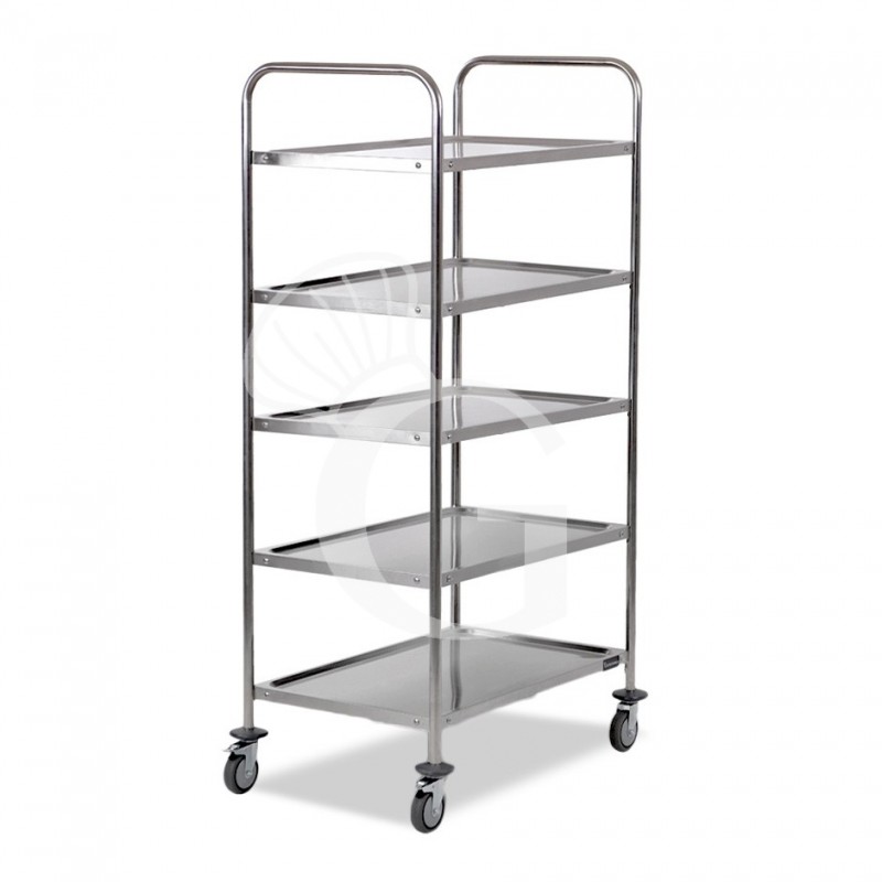Carrello di servizio in acciaio inox con 5 piani L 1200 mm x P 600 mm x H 1500 mm