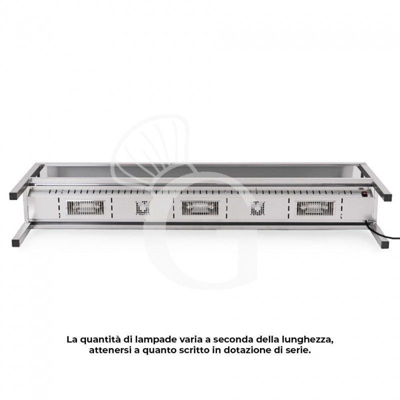 Ripiani sovrapposti con piano inferiore riscaldato L 2000 x P 350 x H 700 mm, completo di lampade