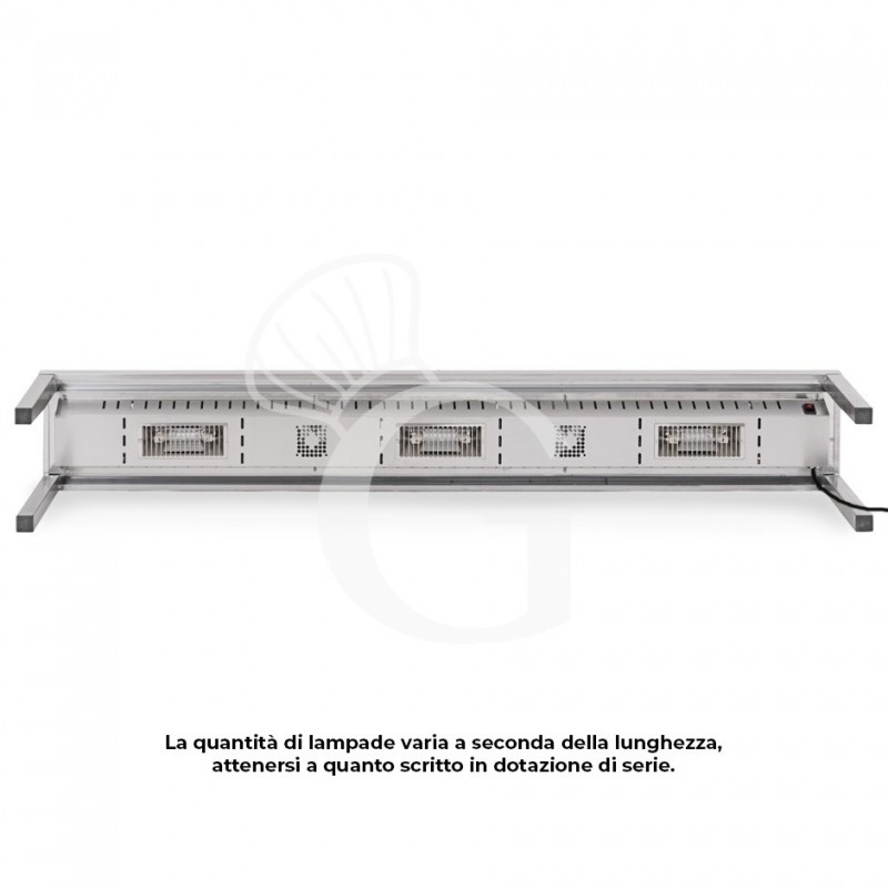 Ripiano singolo riscaldato L 2000 x P 300 x H 350 mm, dettaglio lampade