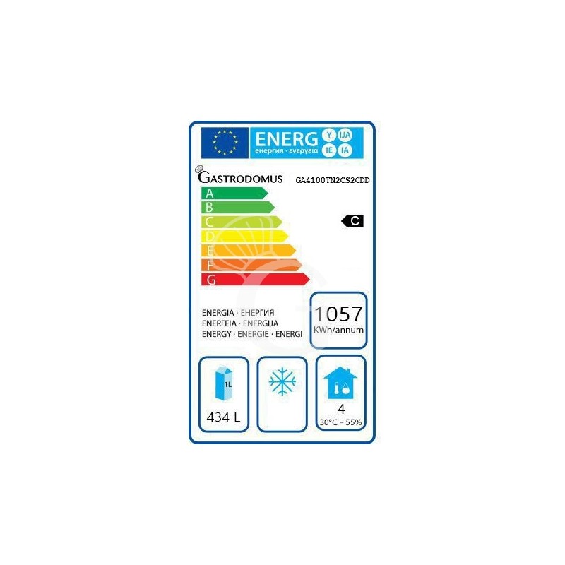Scheda energetica tavolo refrigerato con 2 porte e 4 cassetti, Prof. 700 e temperatura -2°C/+8°C