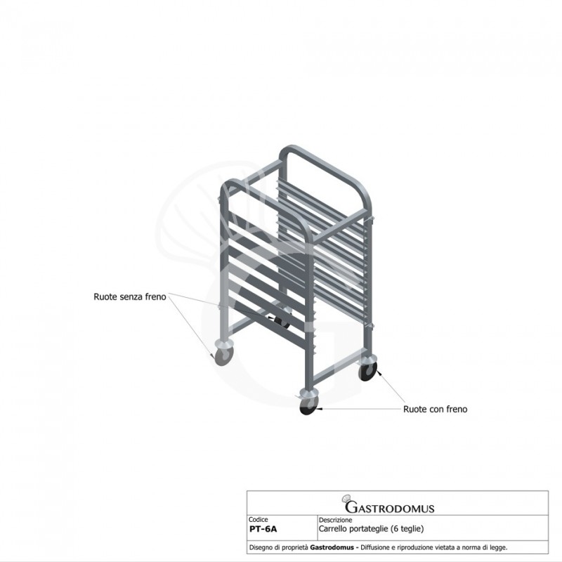 Carrello portateglie per 6 teglie GN1/1 - L 385 mm x P 550 mm x H 1000 mm