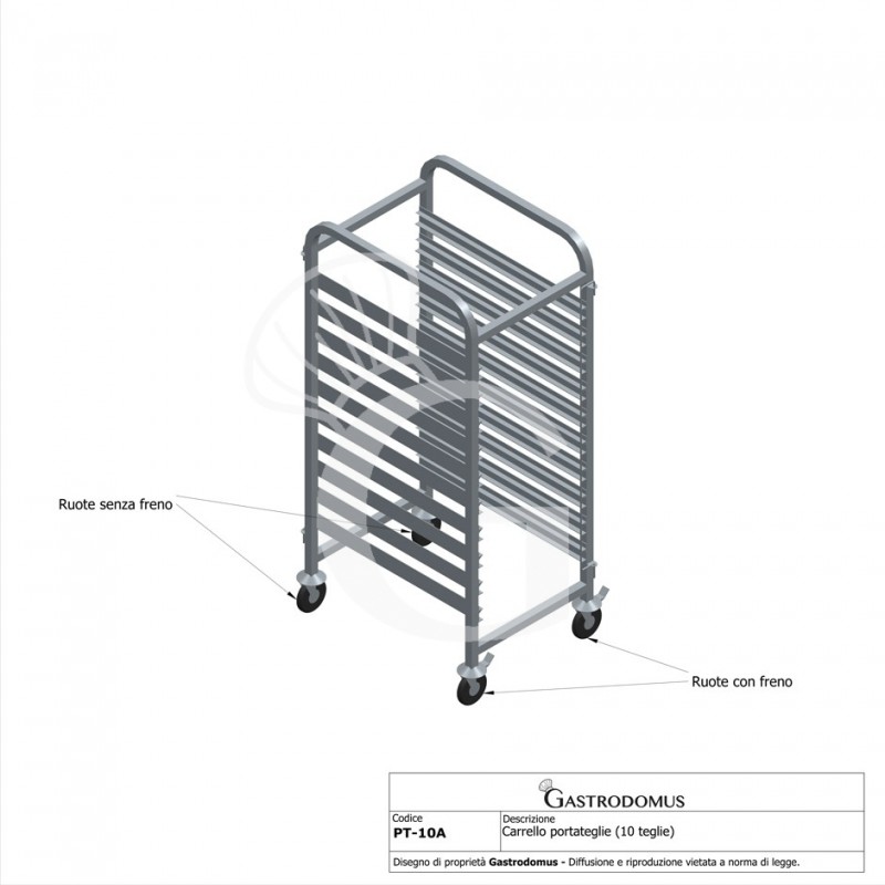 Carrello portateglie per 10 teglie GN1/1 - L 385 mm x P 555 mm x H 1290 mm