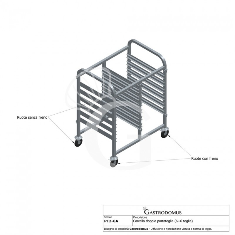 Carrello portateglie doppio per 6+6 teglie GN1/1 - L 750 mm x P 555 mm x H 990 mm