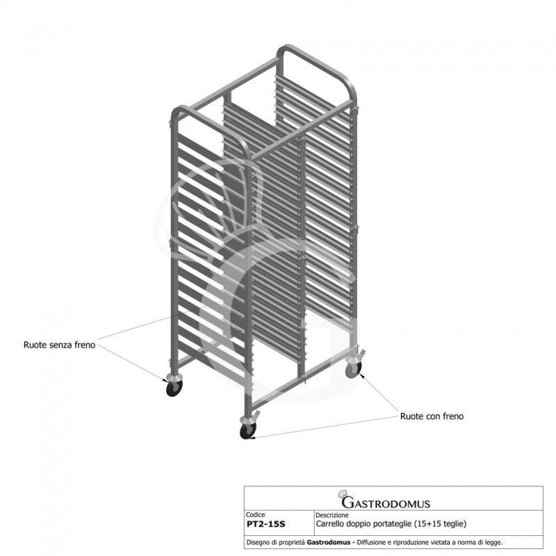 Carrello portateglie doppio per 15+15 teglie 600 mm x 400 mm - L 880 mm x P 630 mm x H 1720 mm