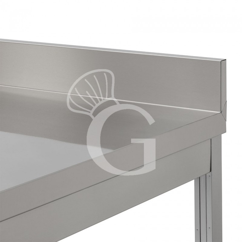Tavolo in acciaio inox con alzatina 1800x700 per cucina