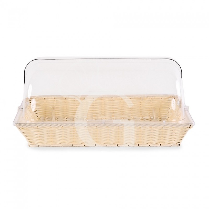 Cestino rettangolare in rattan con coperchio in policarbonato L 535 x P 335 x H 255 mm