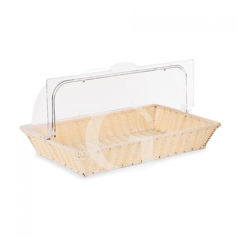 Cestino rettangolare in rattan con coperchio in policarbonato L 535 x P 335 x H 255 mm