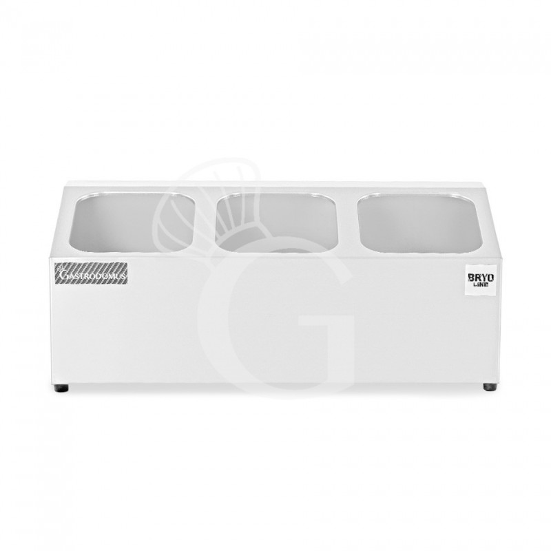 Espositore in acciaio inox predisposto per 3 bacinelle GN1/6 - dimensioni L 503 mm x P 220 mm x H 200 mm