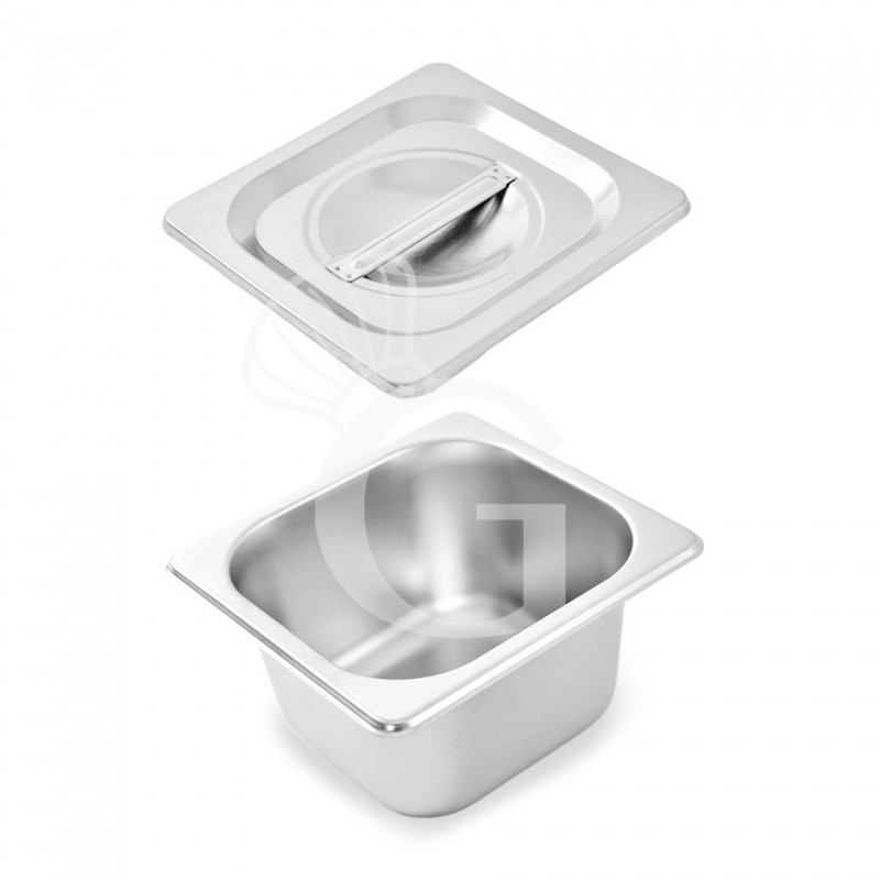 Espositore in acciaio inox predisposto per 4 bacinelle GN1/6 - dimensioni L 665 mm x P 225 mm x H 200 mm