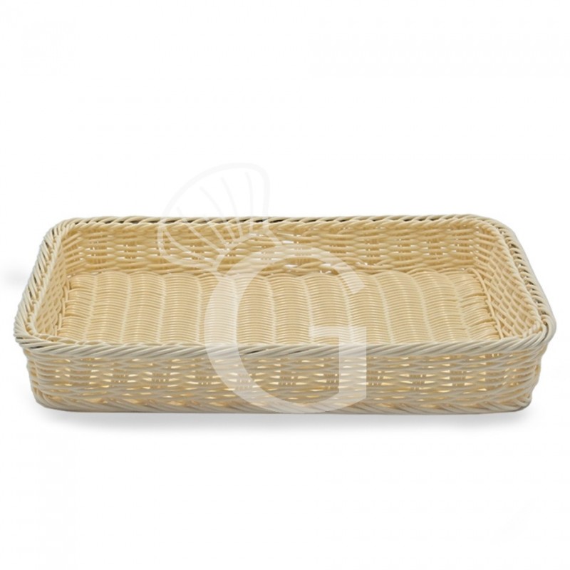 Cestino rettangolare in rattan sintetico colore beige - L 405 mm x P 305 mm x H 55 mm Cestino rettangolare in rattan sintetico colore beige - L 405 mm x P 305 mm x H 55 mm